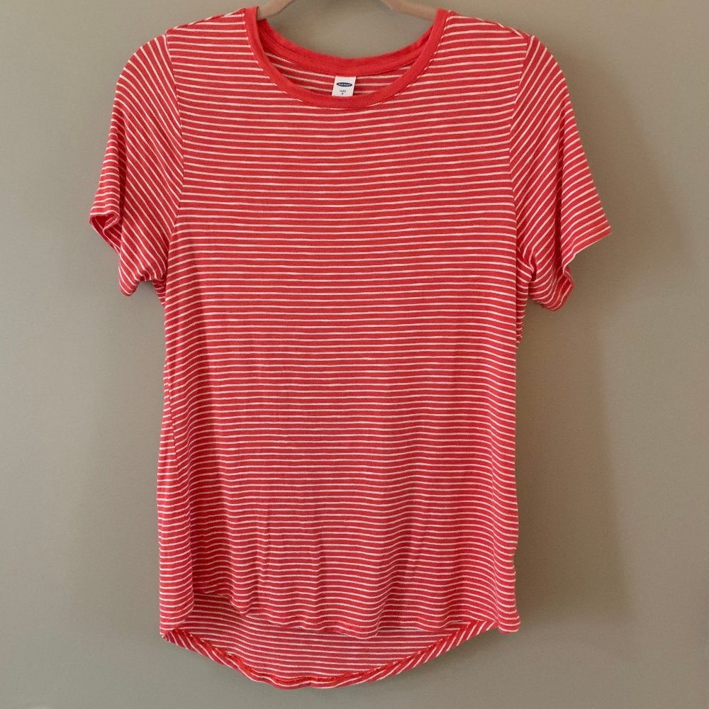 Old Navy Coral & White Striped Basic Tee S